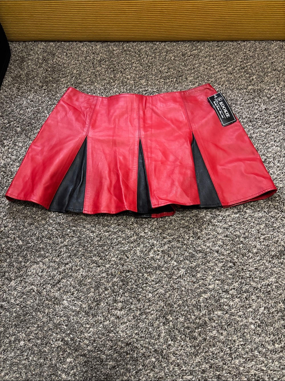 Kookie genuine leather mini skirt black red jester clowncore xxl biker goth New